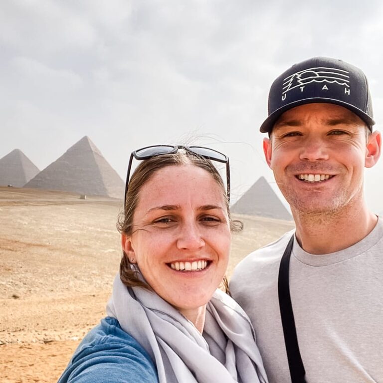 Megan & Eric Taylor with pyramids of Giza in background