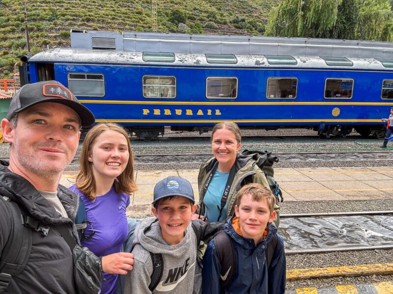 Perurail train car with family